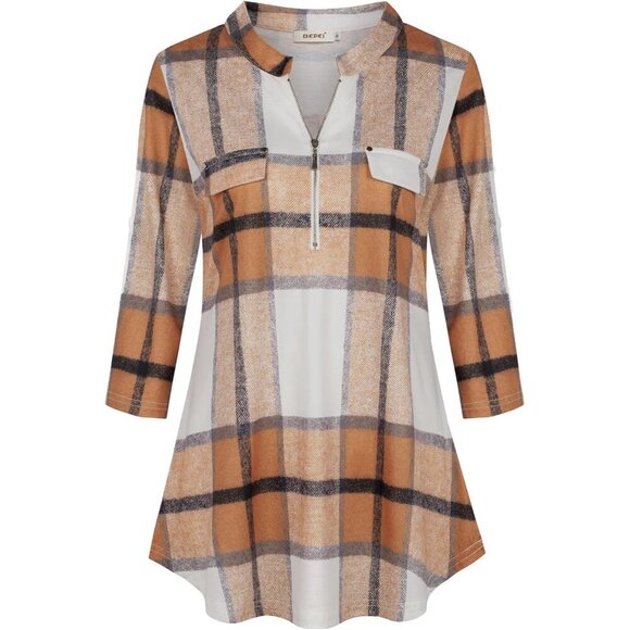 Womens Floral Chiffon Blouse 3/4 Sleeve V Neck Zipper Top Casual Work - Picture 2 of 5